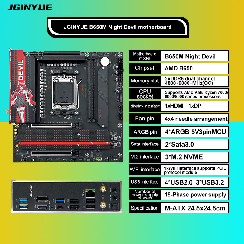 JGINYUE B650M NIGHT DEVIL Desk - X870E Atx Motherboard recension och pris