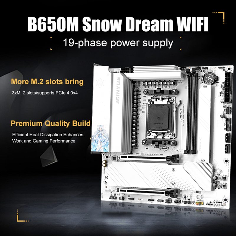 JGINYUE B650M Snow Dream WIFI  - Am5 Micro Atx Pcie 5.0 Motherboard recension och pris