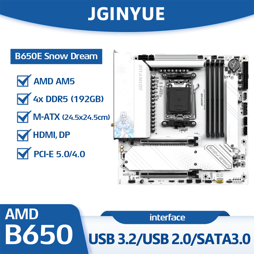 Jginyue B650E Snow Dream Mothe - Am5 Micro Atx Pcie 5.0 Motherboard recension och pris
